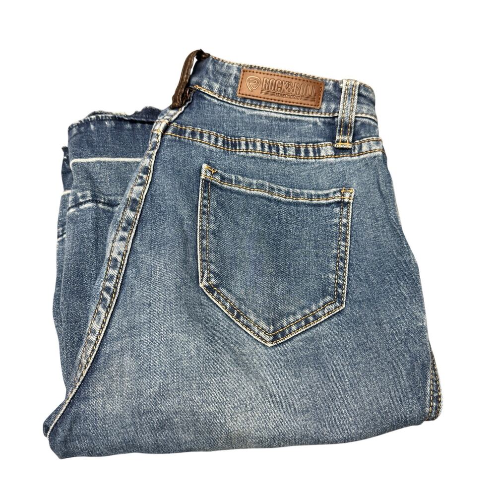Rock & Roll Denim Jeans Womens 25x34 ACTUAL High Rise Boho Flare Trouser Raw Hem